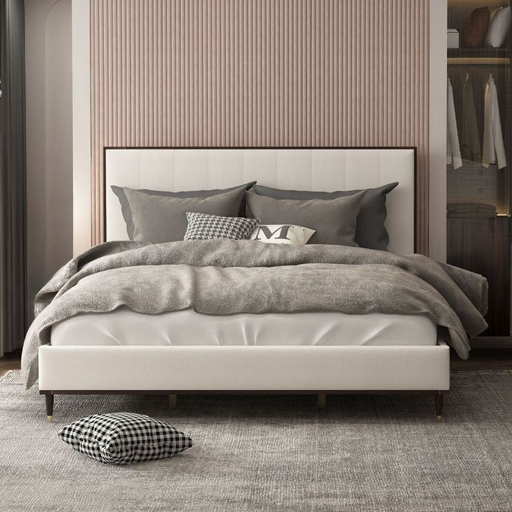 Carena White and Brown King Upholstered Panel Bed