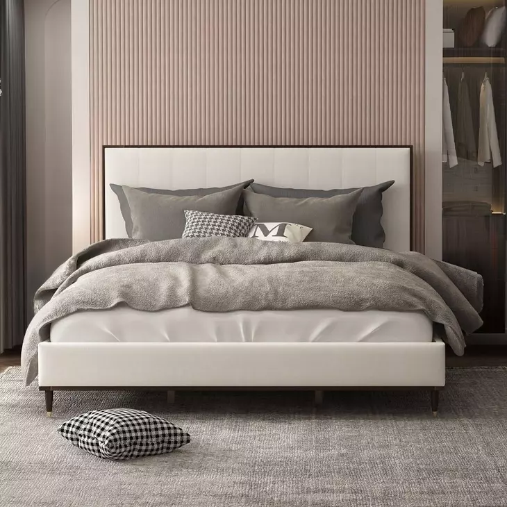 Carena White and Brown Queen Upholstered Panel Bed