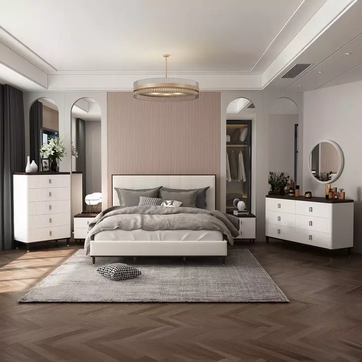 Carena White and Brown Upholstered Panel Bedroom Set