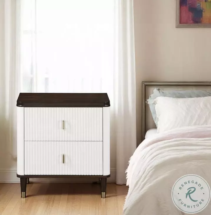 Carena White and Walnut 2 Drawer Nightstand with USB Charging