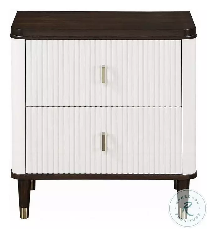 Carena White and Walnut 2 Drawer Nightstand with USB Charging