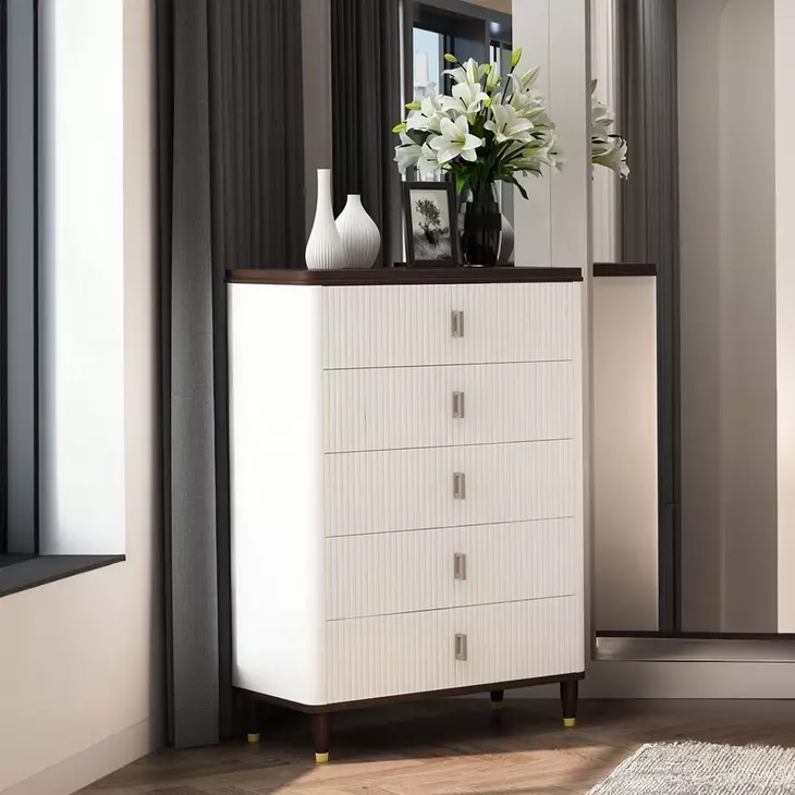 Carena White and Walnut 5 Drawer Chest