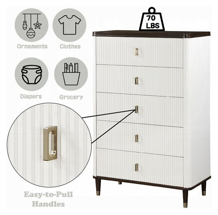 Carena White and Walnut 5 Drawer Chest