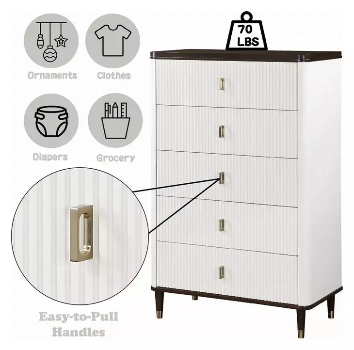Carena White and Walnut 5 Drawer Chest