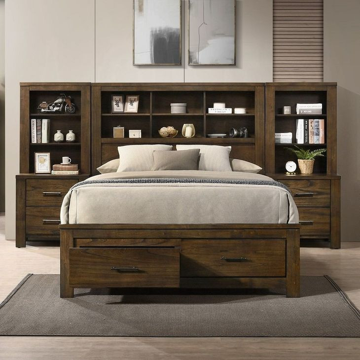 Merrilee II Oak King Bookcase and Storage Bed