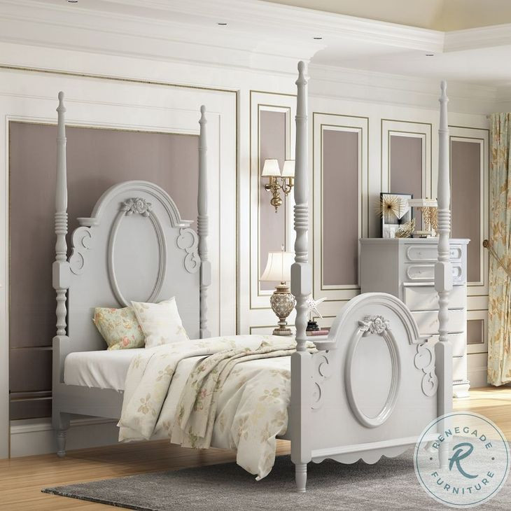 Flora Gray Twin Poster Bed