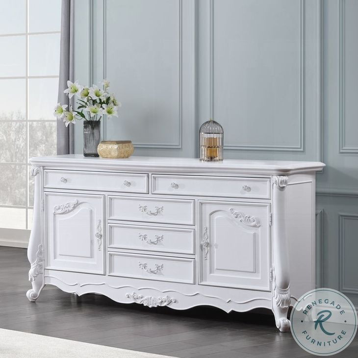 Latisha White 5 Drawer Dresser with Door