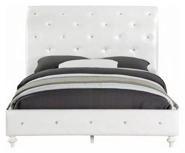 Dorothy Pearl White and Ivory Full Upholstered Sleigh Bed