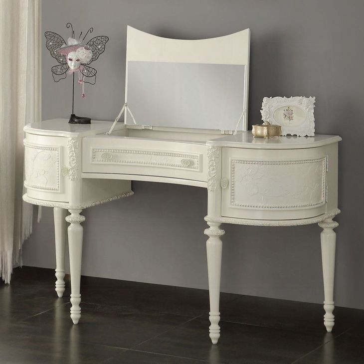 Dorothy Ivory 3 Drawer Vanity Desk with Mirror