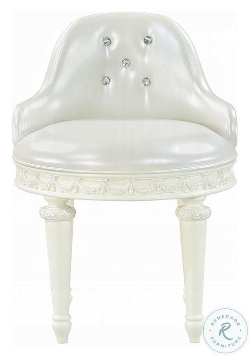 Dorothy Pearl White Synthetic Leather and Ivory Vanity Chair with Swivel