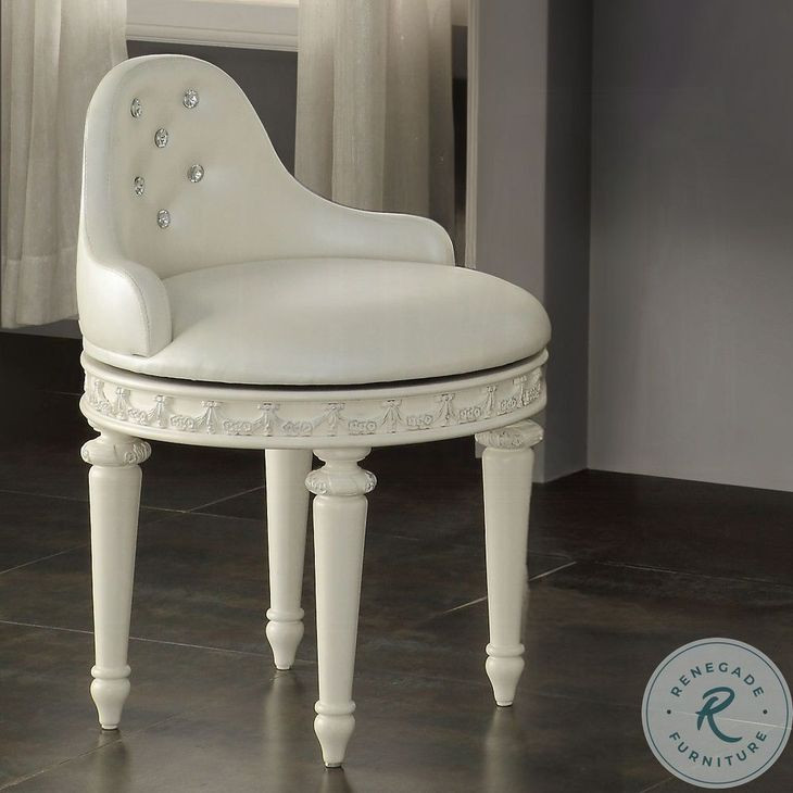 Dorothy Pearl White Synthetic Leather and Ivory Vanity Chair with Swivel