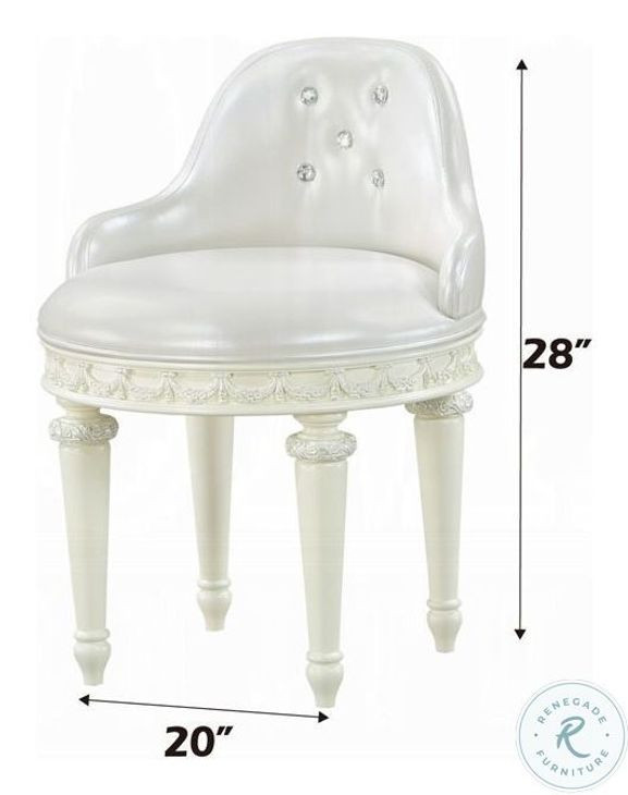 Dorothy Pearl White Synthetic Leather and Ivory Vanity Chair with Swivel