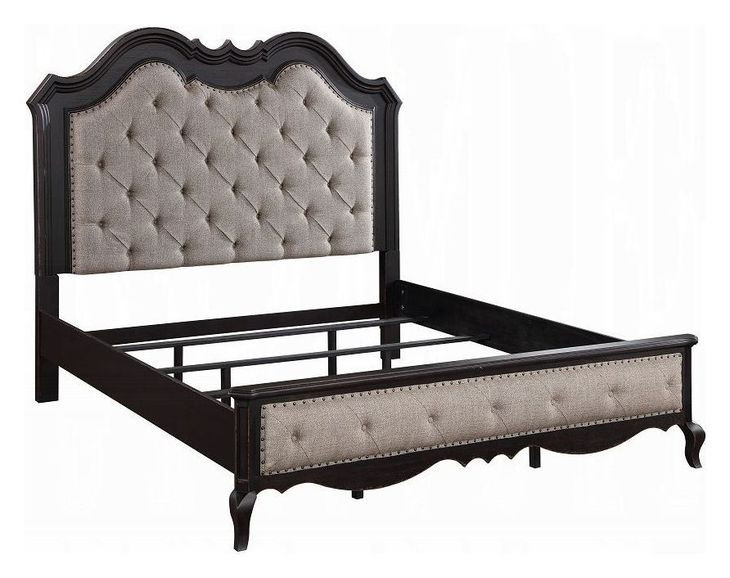 Chelmsford Beige and Antique Black King Upholstered Panel Bed with Nailhead Trim