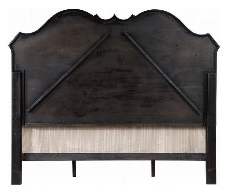 Chelmsford Beige and Antique Black Queen Upholstered Panel Bed with Nailhead Trim