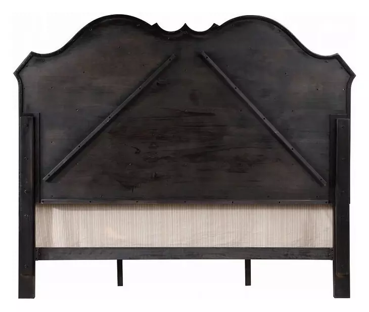 Chelmsford Beige and Antique Black Queen Upholstered Panel Bed with Nailhead Trim