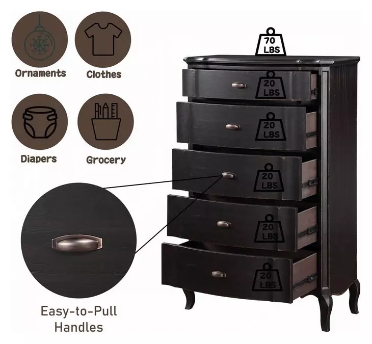Chelmsford Black Antique 5 Drawer Chest