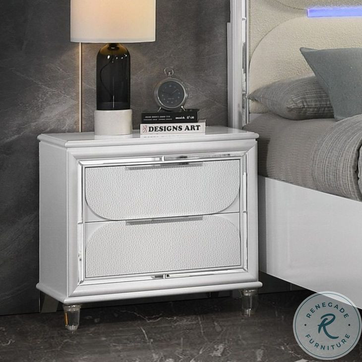 Tarian Pearl White 2 Drawer Nightstand