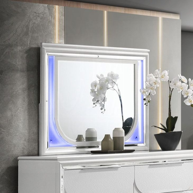 Tarian Pearl White Rectangular Dresser Mirror with LED