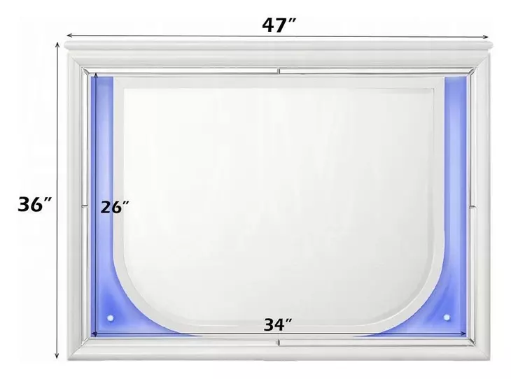 Tarian Pearl White Rectangular Dresser Mirror with LED