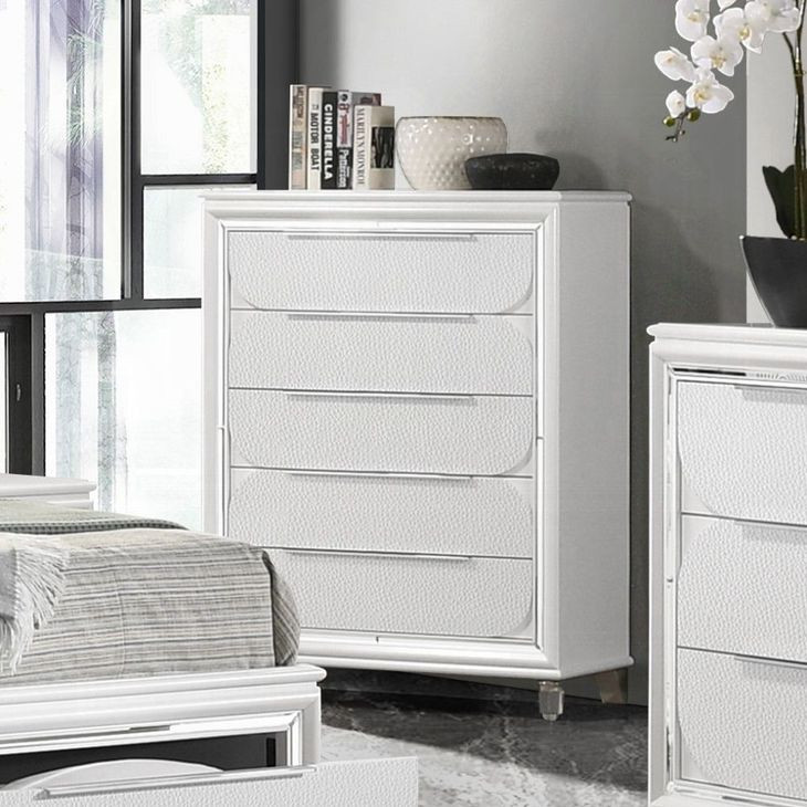 Tarian Pearl White 5 Drawer Chest