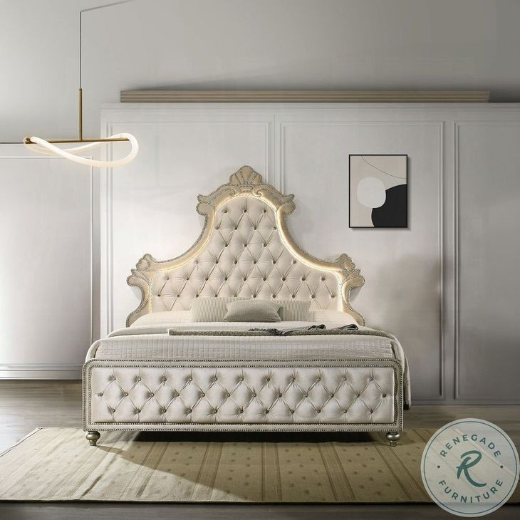 Lucienne Beige Velvet Upholstered Bedroom Set