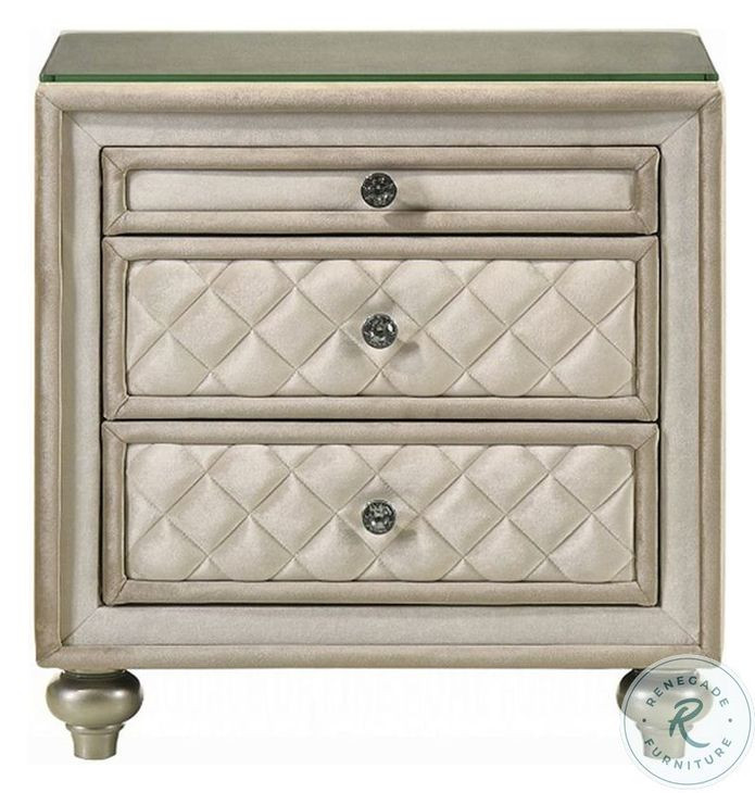 Lucienne Beige Velvet 3 Drawer Nightstand