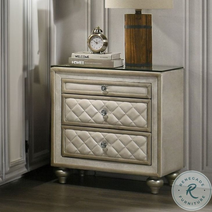 Lucienne Beige Velvet 3 Drawer Nightstand