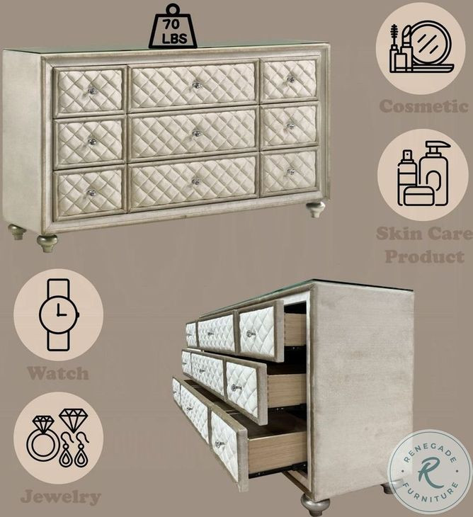 Lucienne Beige Velvet 9 Drawer Dresser