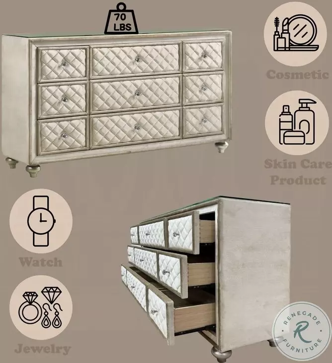 Lucienne Beige Velvet 9 Drawer Dresser