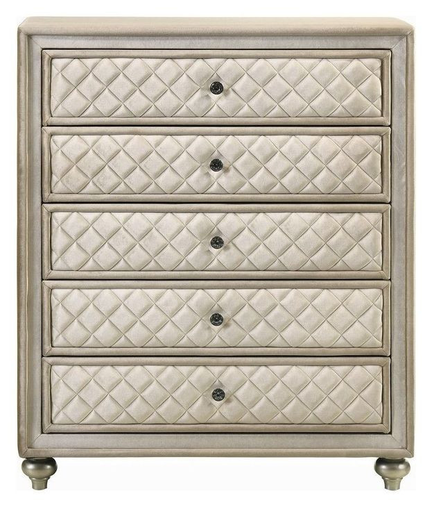 Lucienne Beige Upholstered 5 Drawer Chest