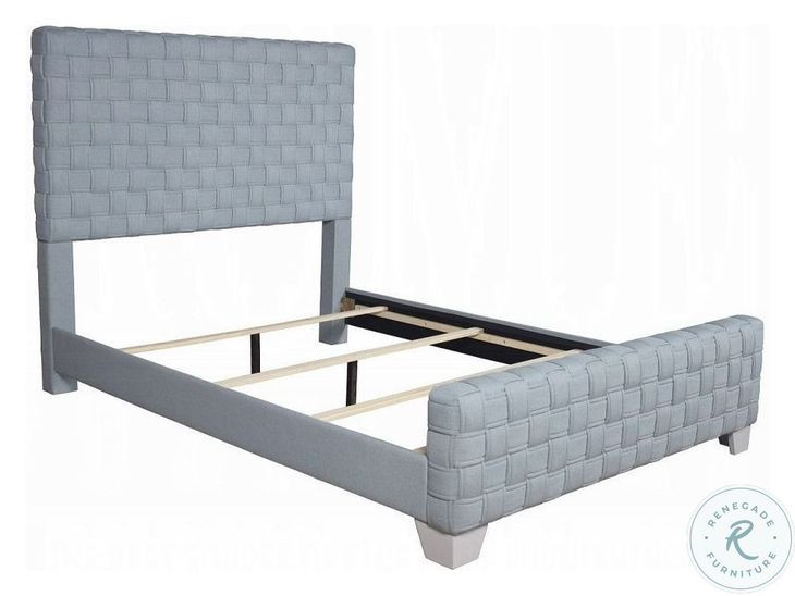 Saree Light Teal Chenille and Gray Queen Upholstered Bed