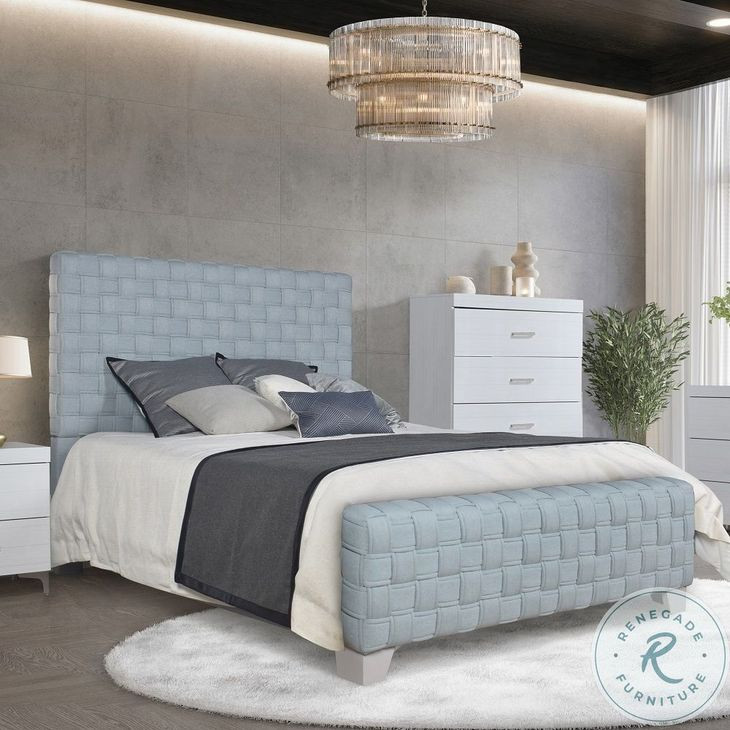 Saree Light Teal Chenille and Gray Queen Upholstered Bed