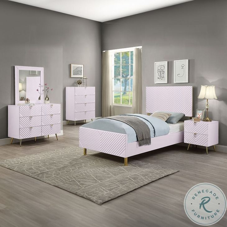 Gaines Pink High Gloss Youth Panel Bedroom Set