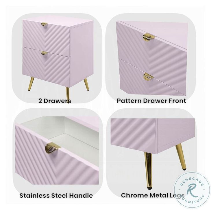 Gaines Pink High Gloss 2 Drawer Nightstand