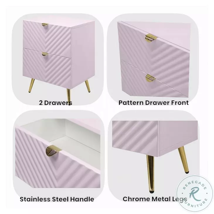 Gaines Pink High Gloss 2 Drawer Nightstand