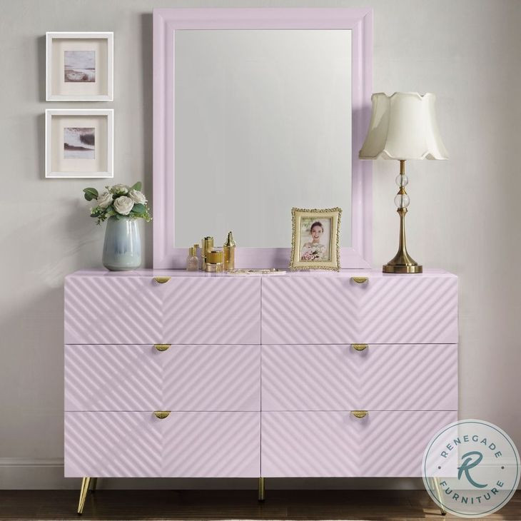 Gaines Pink High Gloss 6 Drawer Dresser