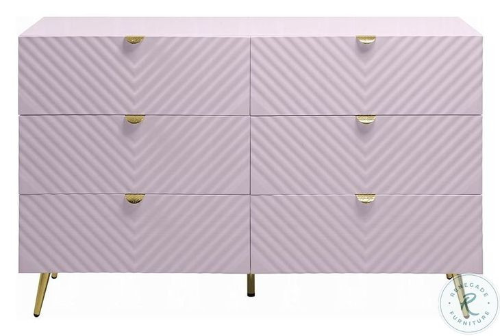 Gaines Pink High Gloss 6 Drawer Dresser