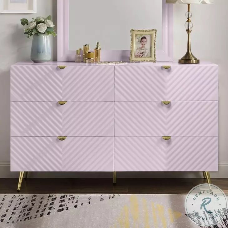Gaines Pink High Gloss 6 Drawer Dresser