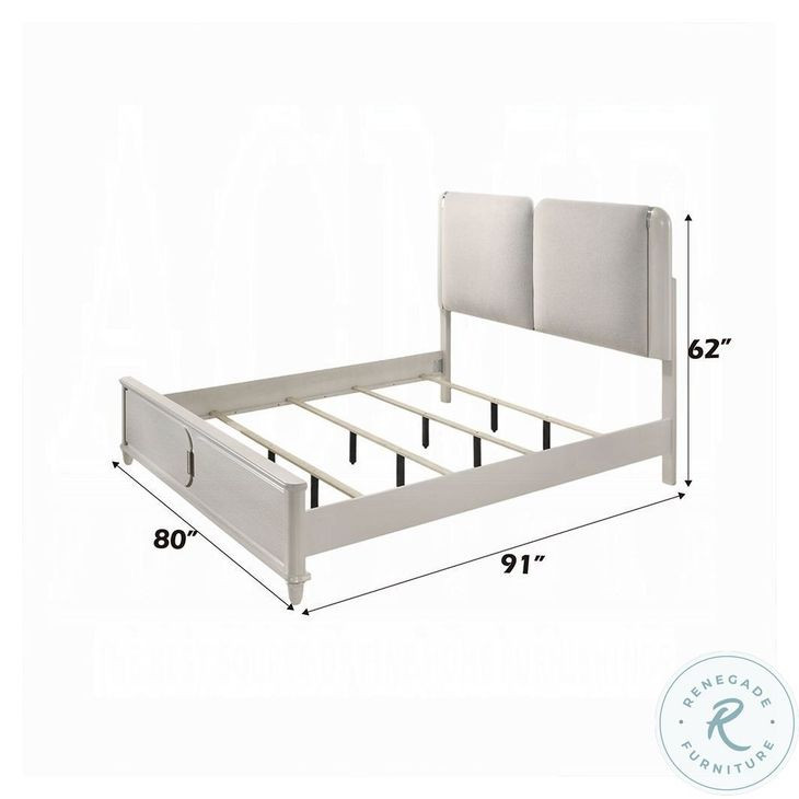 Laveda Light Gray Boucle and Pearl White Eastern King Upholstered Bed with LED Lighting