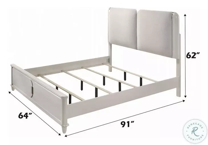 Laveda Light Gray Boucle and Pearl White Queen Upholstered Bed with LED Lighting