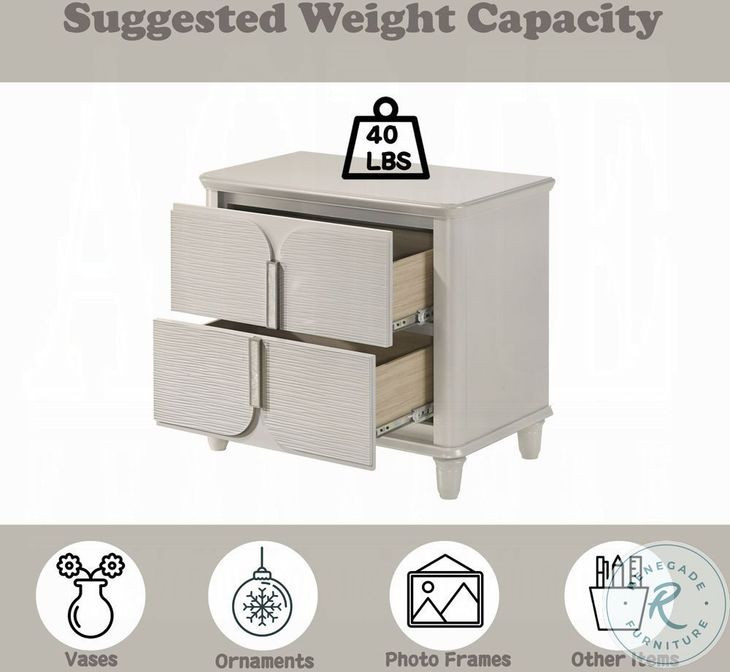 Laveda Pearl White 2 Drawer Nightstand