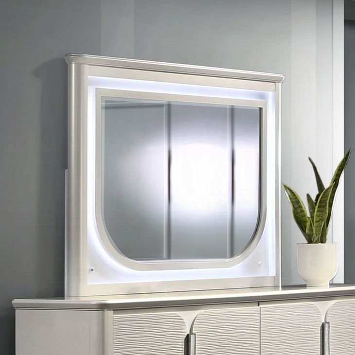 Laveda Pearl White Rectangular Dresser Mirror with LED
