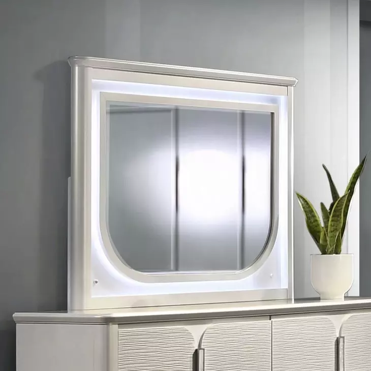 Laveda Pearl White Rectangular Dresser Mirror with LED