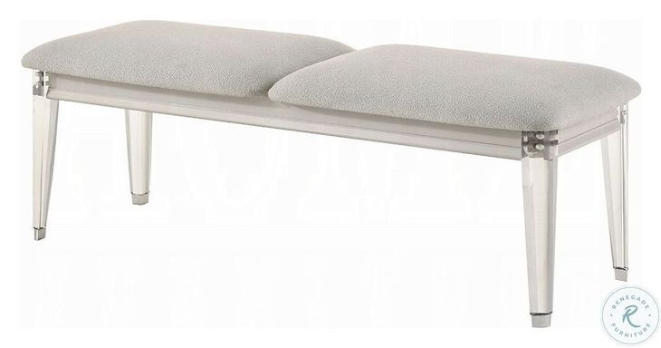 Laveda Light Gray Boucle and Pearl White 54" Upholstered Bench