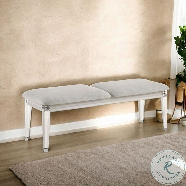 Laveda Light Gray Boucle and Pearl White 54" Upholstered Bench