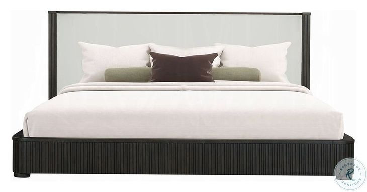 Clayten Fabric and Espresso Eastern King Upholstered Bed