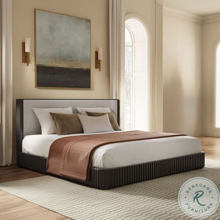Clayten Fabric and Espresso Eastern King Upholstered Bed