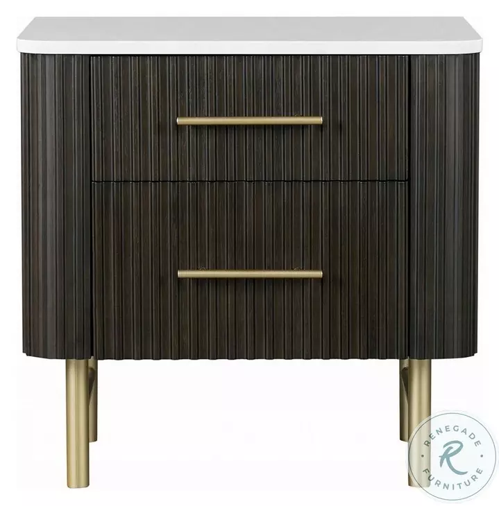 Clayten Marble Top and Espresso 2 Drawer Nightstand