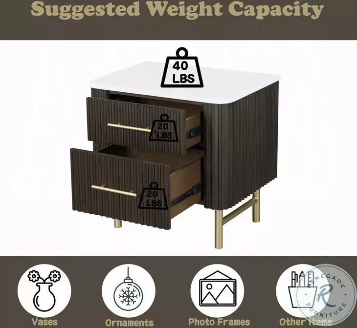 Clayten Marble Top and Espresso 2 Drawer Nightstand