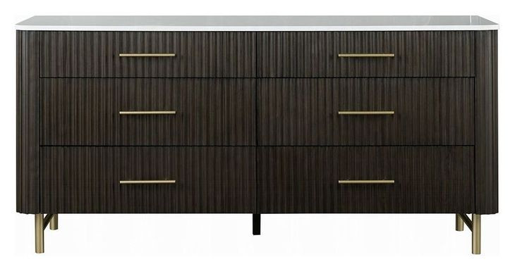 Clayten White and Espresso 6 Drawer Dresser with Marble Top